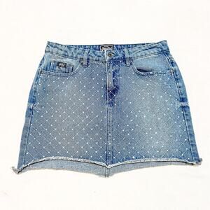 Superdry Metallic Embellished Raw Hem Denim Jean Mini Skirt Size 28